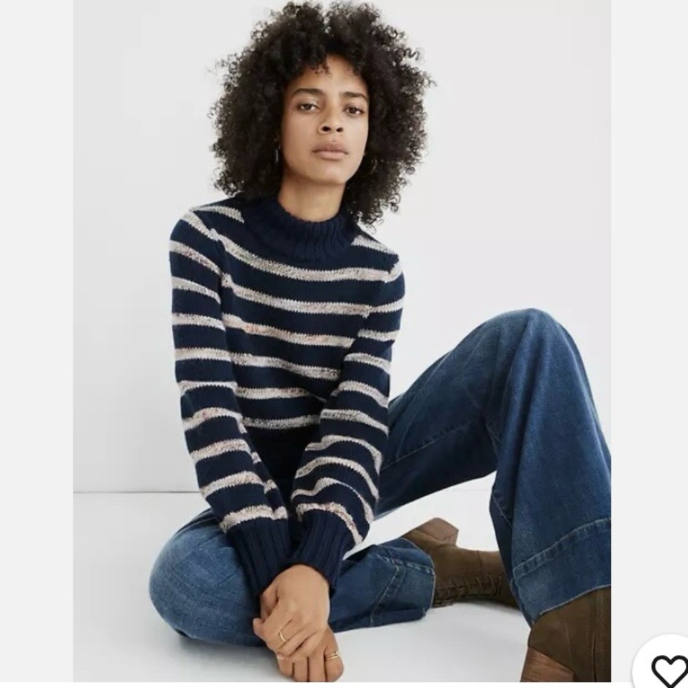 Madewell Striped Metcalf Mockneck Wool Blend Knit Sweater